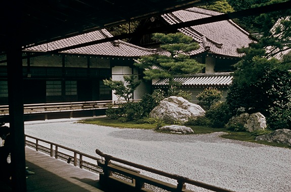 Garden designed by Kobori Enshū called Leaping Tiger Garden, Nanzen-Ji (ca. 1628-1630). Dry garden in a Zen temple with sand, gravel, rocks.