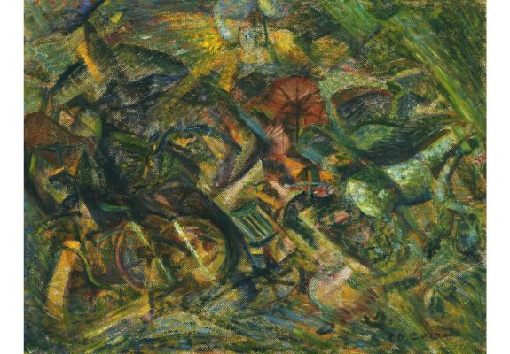 Jolts of a Cab, 1911, oil on canvas, 52 x 76 cm Courtesy of the Museum of Modern Art, New York, © 2025 Carlo Carrà / Artists Rights Society (ARS), New York (MOMA-P2320crars)