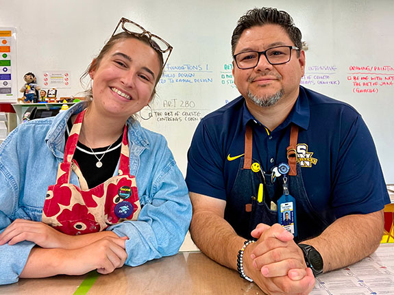 UW-Milwaukee student teacher Mackenzie Ellefson and cooperating art teacher Frank Juarez at Sheboygan North High School