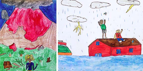 Visual responses from fifth-grade students Tania A. (left) and Miguel V. (right).