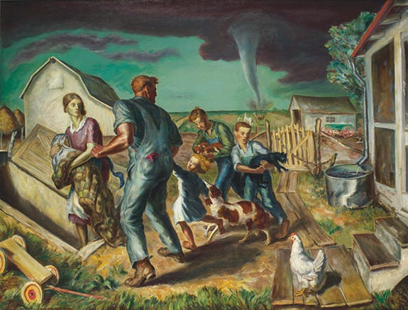 John Steuart Curry (American, 1897–1946), Tornado Over Kansas, oil on canvas, 1929. Collection of the Muskegon Museum of Art, Hackley Picture Fund Purchase, 1935.4. Kiechel Fine Art, Lincoln, NE, The John Steuart Curry Estate.